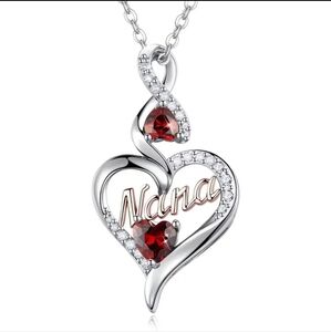 Nana White Gold Plated Red GlassCrystal Heart Pendant Necklace, Mothers Day Gift